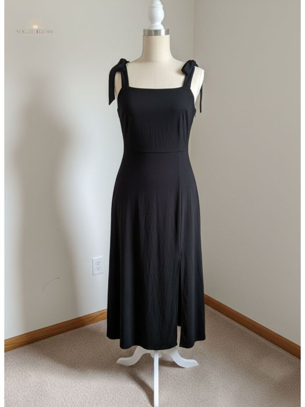 Elegant Square Neck Midi Bridesmaid Formal Cocktail Dress Sleeveless
